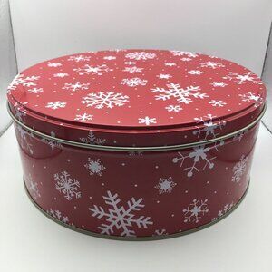 Santa's Workbench 8" Medium Round Canister Christmas Holiday Red White Snowflake